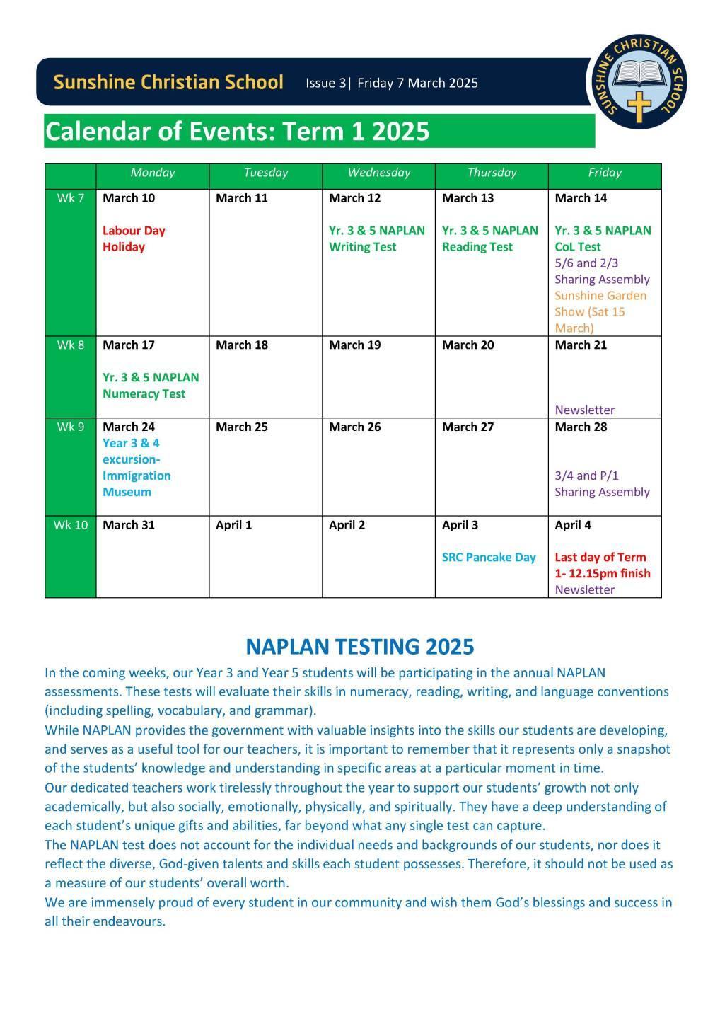 Calendar Events Term 1, Week 6